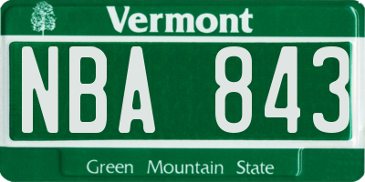 VT license plate NBA843