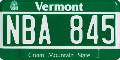 VT license plate NBA845