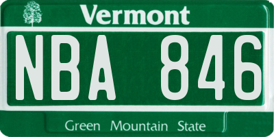 VT license plate NBA846