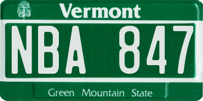 VT license plate NBA847