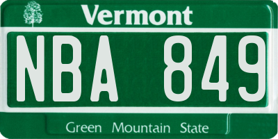 VT license plate NBA849