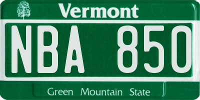 VT license plate NBA850