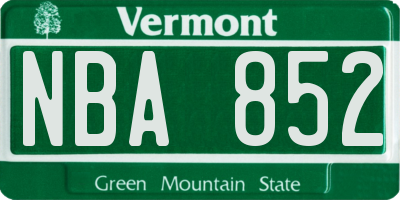 VT license plate NBA852