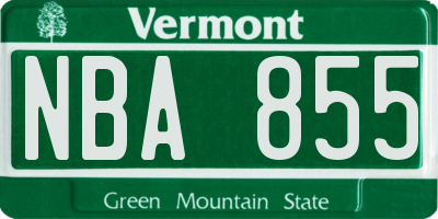 VT license plate NBA855