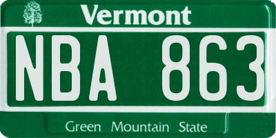 VT license plate NBA863
