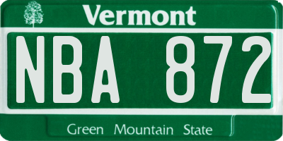 VT license plate NBA872