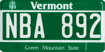 VT license plate NBA892
