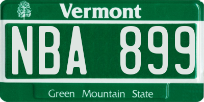 VT license plate NBA899