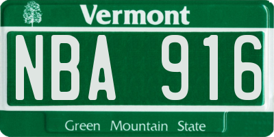 VT license plate NBA916