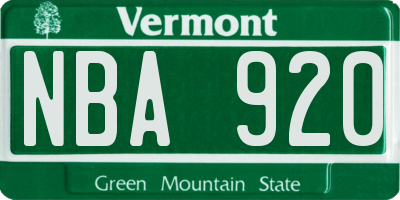 VT license plate NBA920