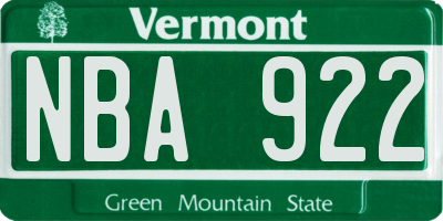 VT license plate NBA922