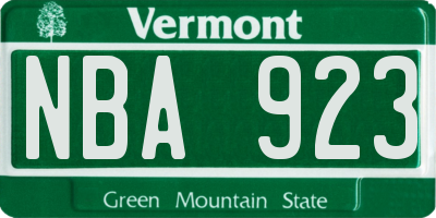 VT license plate NBA923