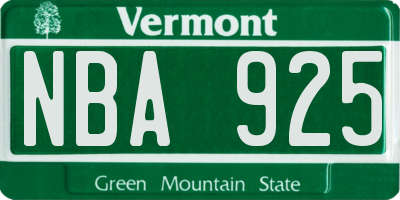 VT license plate NBA925