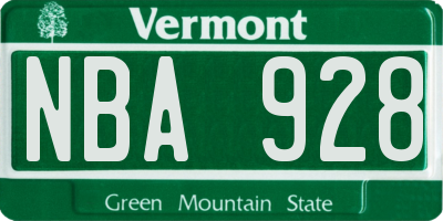 VT license plate NBA928