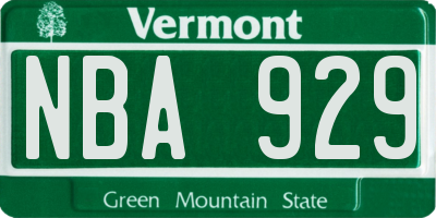 VT license plate NBA929