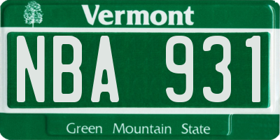 VT license plate NBA931