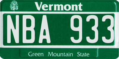 VT license plate NBA933