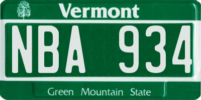 VT license plate NBA934