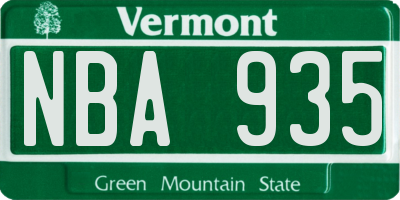 VT license plate NBA935