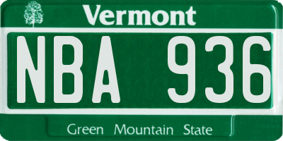 VT license plate NBA936