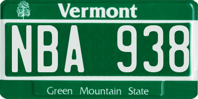 VT license plate NBA938