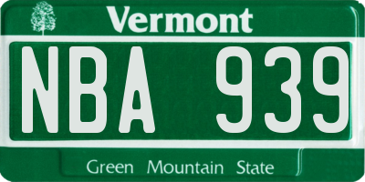 VT license plate NBA939