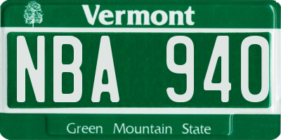 VT license plate NBA940