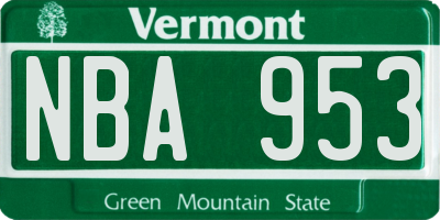 VT license plate NBA953