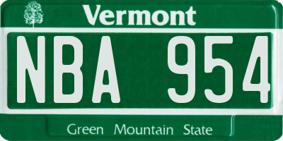 VT license plate NBA954