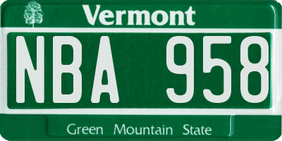 VT license plate NBA958