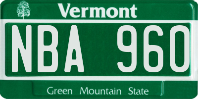 VT license plate NBA960