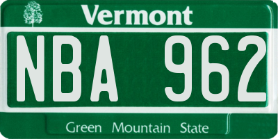 VT license plate NBA962