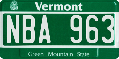 VT license plate NBA963
