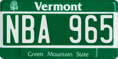 VT license plate NBA965