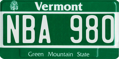 VT license plate NBA980