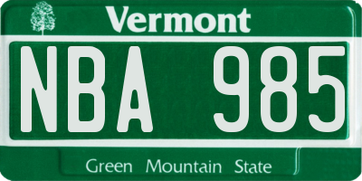 VT license plate NBA985
