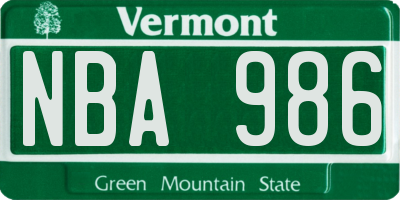 VT license plate NBA986