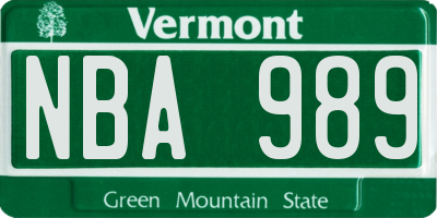 VT license plate NBA989