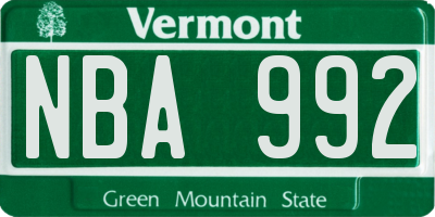VT license plate NBA992