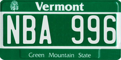 VT license plate NBA996