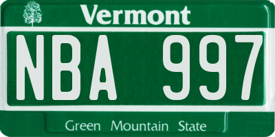 VT license plate NBA997