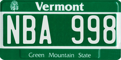 VT license plate NBA998