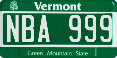 VT license plate NBA999