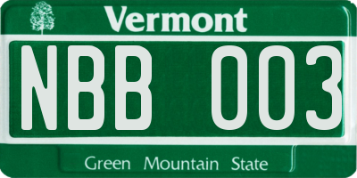VT license plate NBB003