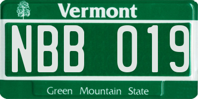 VT license plate NBB019