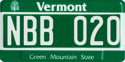 VT license plate NBB020