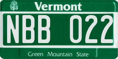 VT license plate NBB022