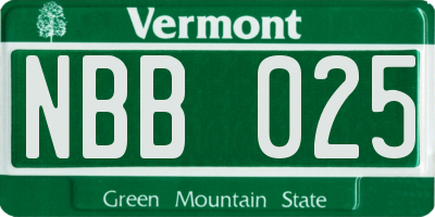 VT license plate NBB025