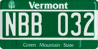 VT license plate NBB032