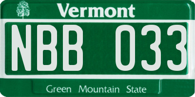 VT license plate NBB033